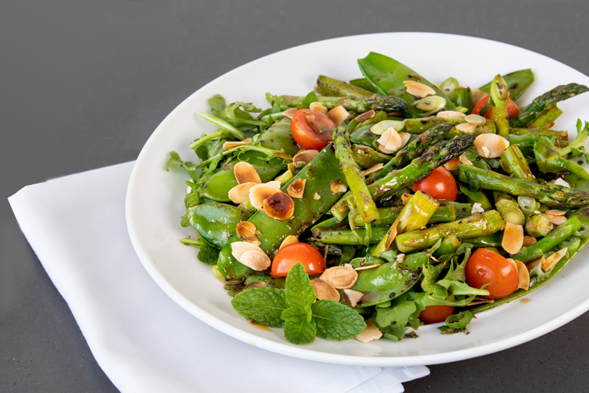 healthy Asparagus Snow Pea and Almond Salad recipe